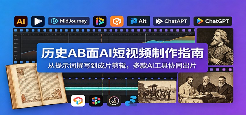 历史AB面AI短视频制作指南：从提示词撰写到成片剪辑，多款AI工具协同出片-轻创终点站