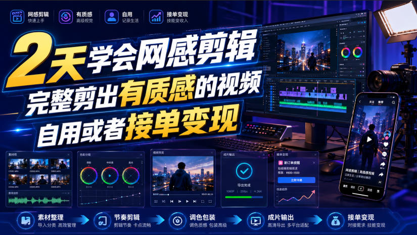 2天学会网感剪辑，完整剪出有质感的视频，自用或者接单变现-轻创终点站