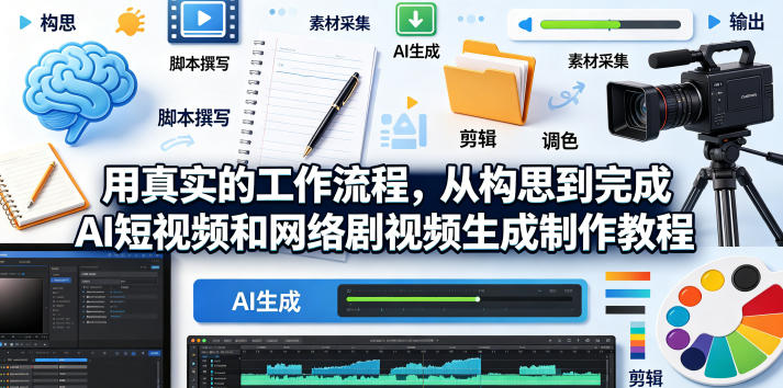 用真实的工作流程，从构思到完成AI短视频和网络剧视频生成制作教程-中英字幕-轻创终点站