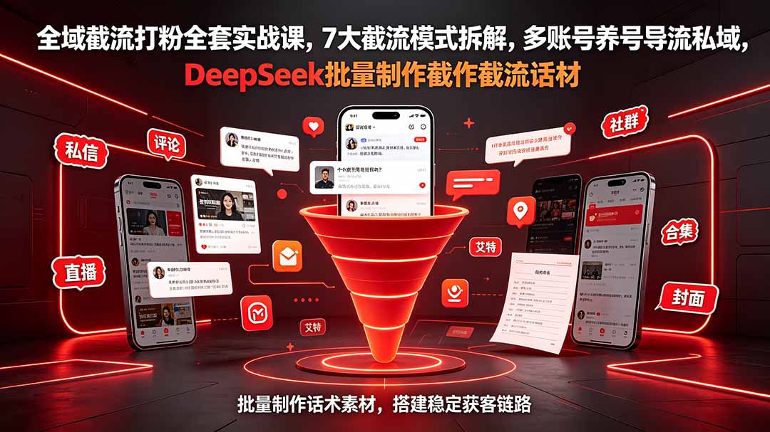 全域截流打粉全套实战课,7大截流模式拆解,多账号养号导流私域,DeepSeek批量制作截流话术素材-轻创终点站