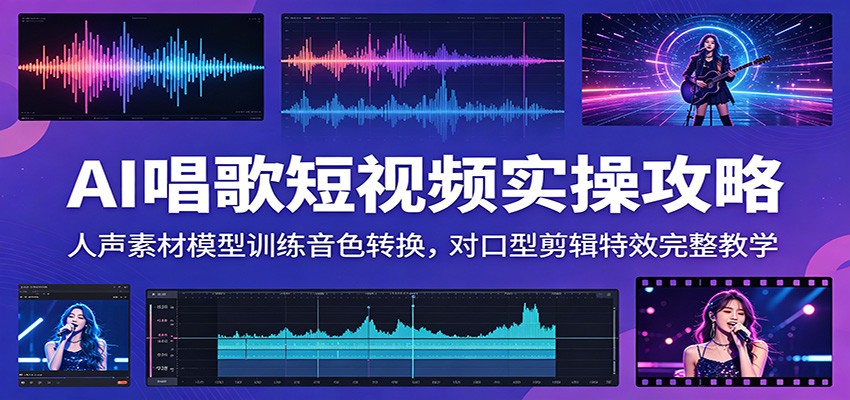 AI唱歌短视频实操攻略：人声素材模型训练音色转换，对口型剪辑特效完整教学-轻创终点站