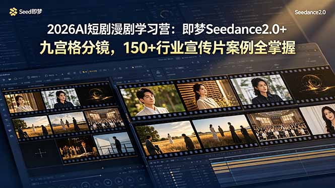 2026AI短剧漫剧学习营：即梦Seedance2.0+九宫格分镜，150+行业宣传片案例全掌握-轻创终点站
