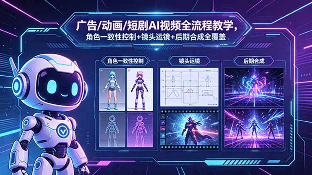 广告/动画/短剧AI视频全流程教学，角色一致性控制+镜头运镜+后期合成全覆盖-轻创终点站