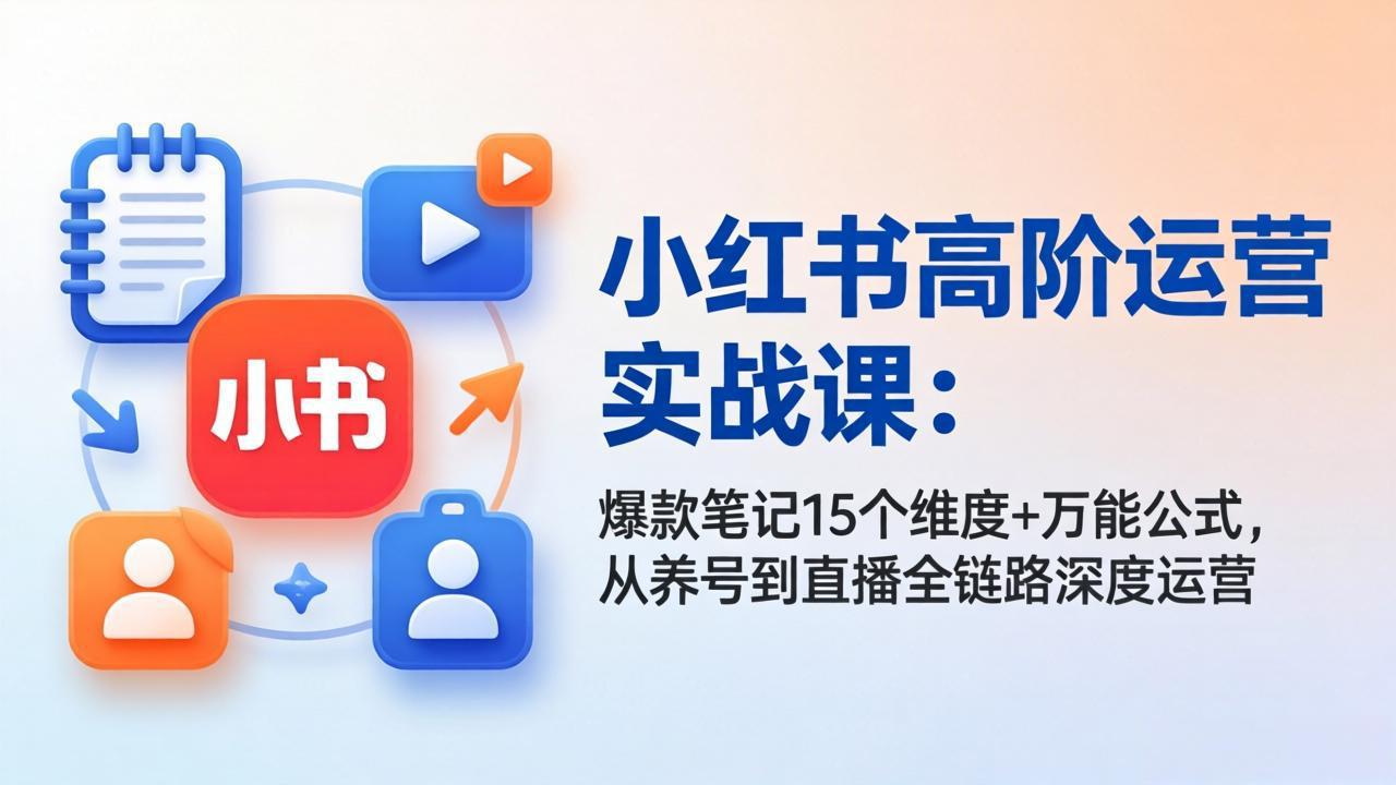 小红书高阶运营实战课：爆款笔记15个维度+万能公式，从养号到直播全链路深度运营-轻创终点站