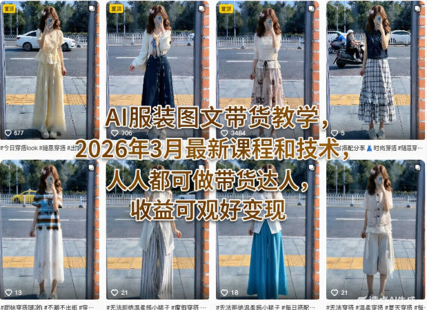 AI服装图文带货教学，2026年3月最新课程和技术，人人都可做带货达人，收益可观好变现-轻创终点站