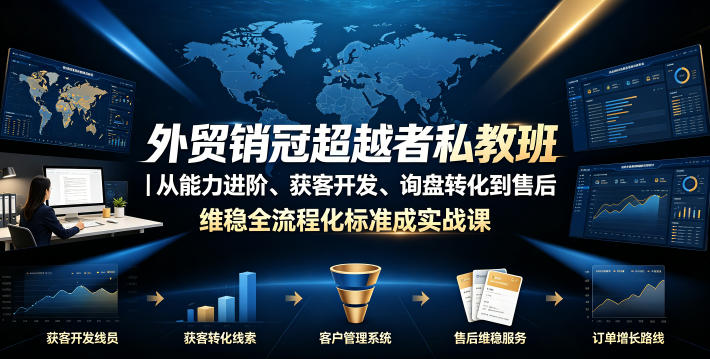 外贸销冠超越者私教班|从能力进阶、获客开发、询盘转化到售后维稳全流程标准化成交实战课-轻创终点站