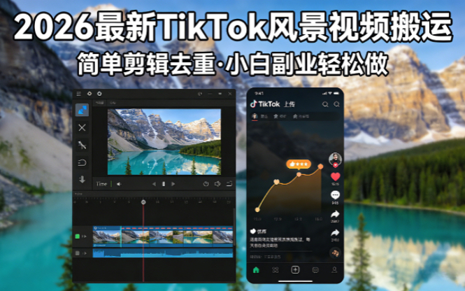 2026最新TikTok风景视频搬运简单剪辑去重小白副业月入 8000-轻创终点站