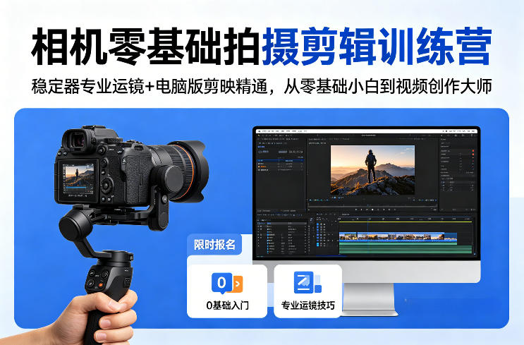 相机零基础拍摄剪辑训练营:稳定器专业运镜+电脑版剪映精通,从零基础小白到视频创作大师-轻创终点站