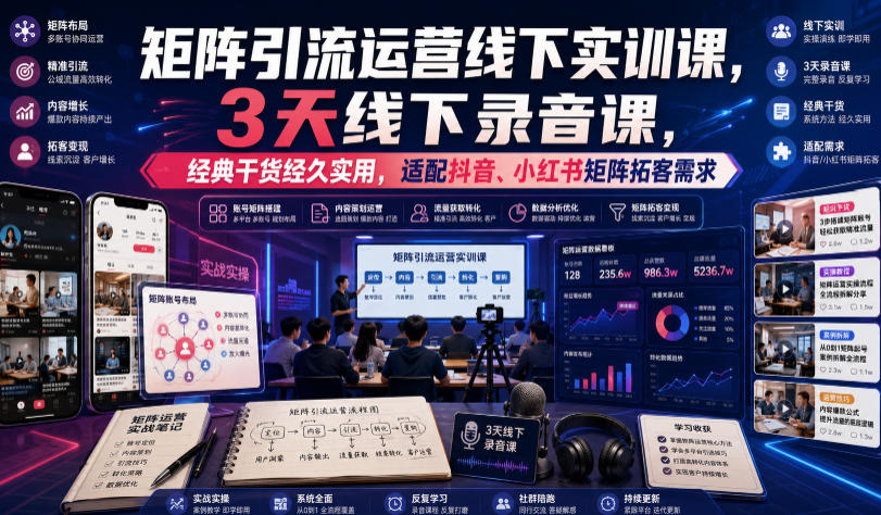 嗨推矩阵引流运营线下实训课,3天线下录音课,经典干货经久实用,适配抖音、小红书矩阵拓客需求-轻创终点站