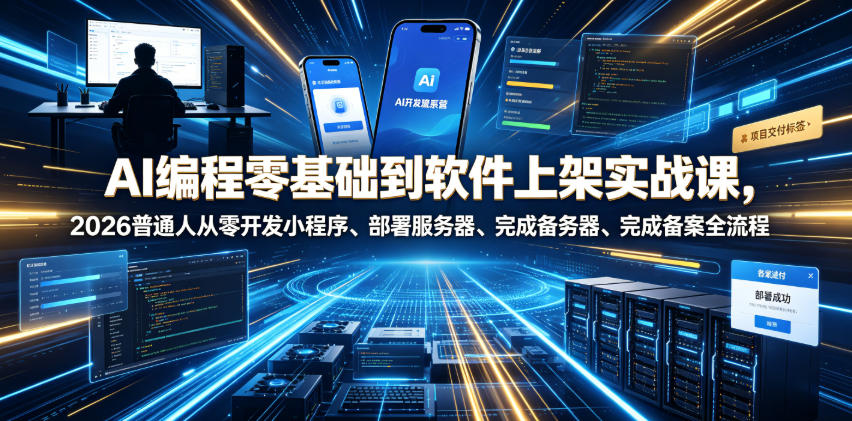 AI编程零基础到软件上架实战课，2026普通人从零开发小程序、部署服务器、完成备案全流程项目落地教程-轻创终点站