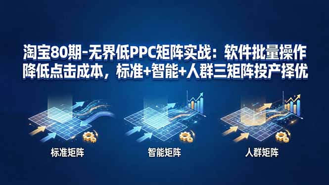 淘宝80期-无界低PPC矩阵实战：软件批量操作降低点击成本，标准+智能+人群三矩阵投产择优-轻创终点站