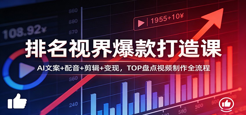 排名视界爆款打造课：AI文案+配音+剪辑+变现，TOP盘点视频制作全流程-轻创终点站