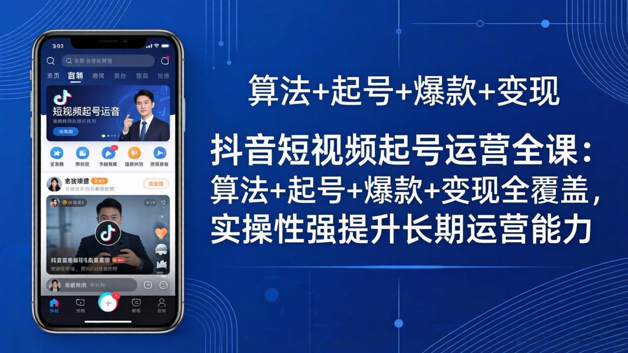 抖音短视频起号运营全课：算法+起号+爆款+变现全覆盖，实操性强提升长期运营能力-轻创终点站