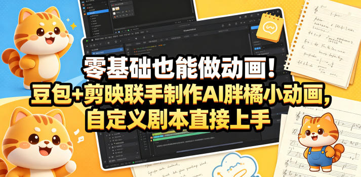 零基础也能做动画！豆包+剪映联手制作AI胖橘小动画，自定义剧本直接上手-轻创终点站
