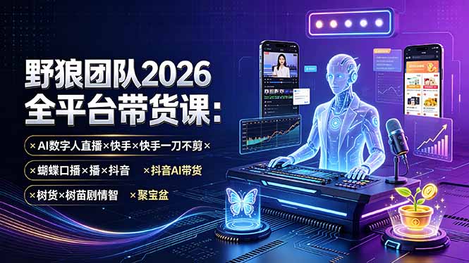 野狼团队2026全平台带货课-7月:AI数字人直播×快手一刀不剪×蝴蝶口播×抖音AI带货×树苗剧情智剪×聚宝盆-轻创终点站