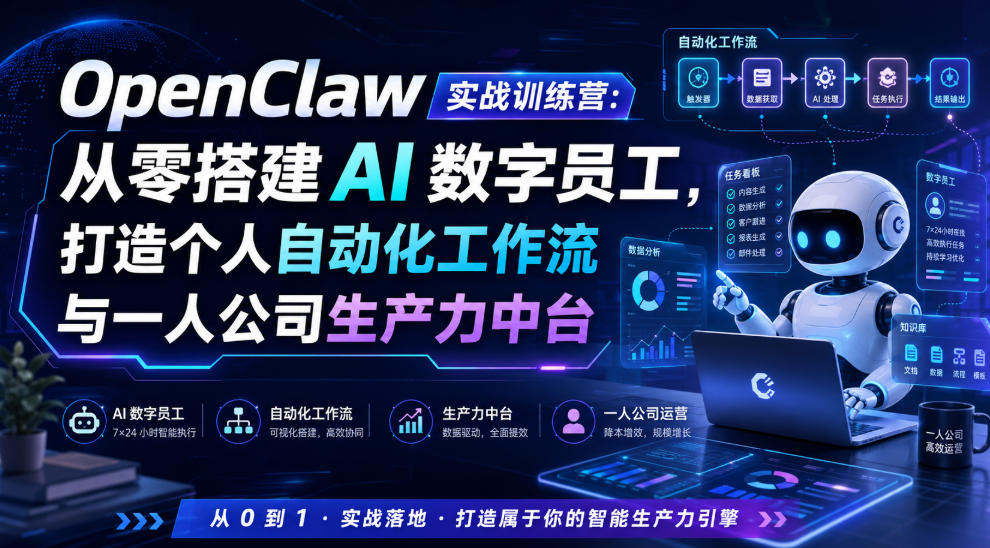 OpenClaw实战训练营：从零搭建AI数字员工，打造个人自动化工作流与一人公司生产力中台-轻创终点站