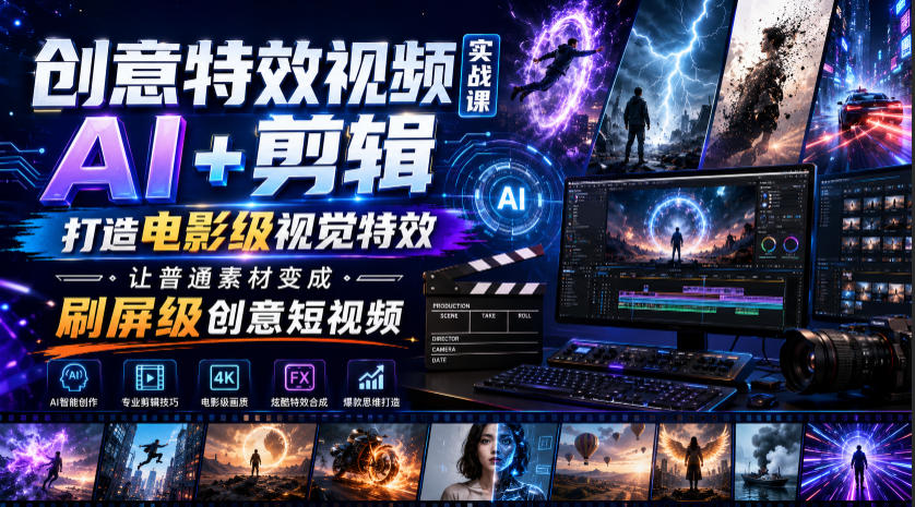 创意特效视频实战课,AI+剪辑打造电影级视觉特效,让普通素材变成刷屏级创意短视频-轻创终点站