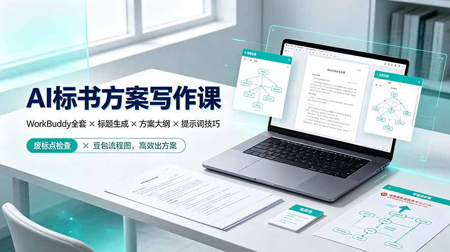AI标书方案写作课：WorkBuddy全套×标题生成×方案大纲×提示词技巧×废标点检查×豆包流程图，高效出方案-轻创终点站