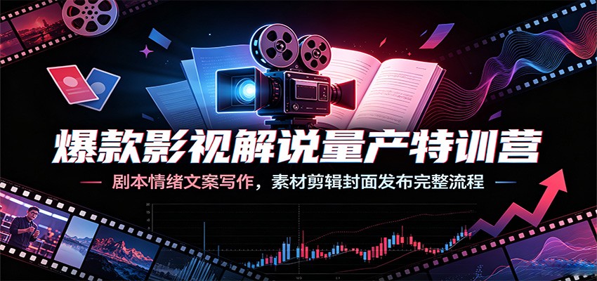 爆款影视解说量产特训营:剧本情绪文案写作,素材剪辑封面发布完整流程-轻创终点站