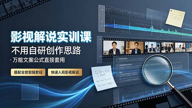 影视解说实训课:不用自研创作思路,万能文案公式直接套用,搭配全套剪辑教程,快速入局影视解说-轻创终点站