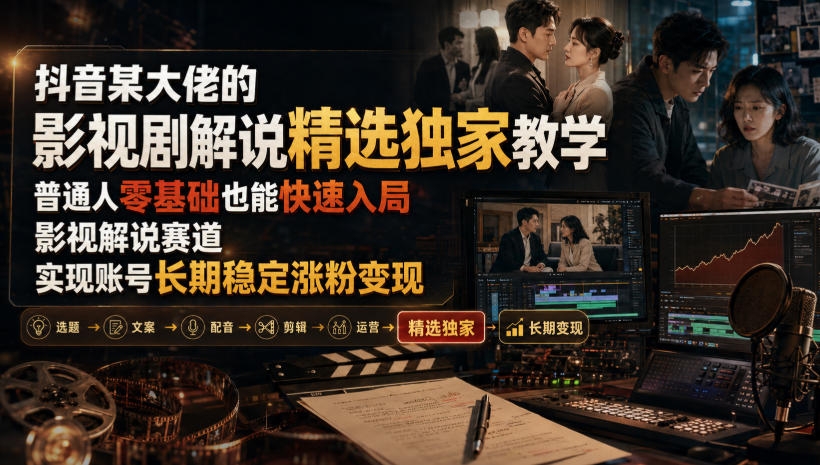 抖音某大佬的影视剧解说精选独家教学，普通人零基础也能快速入局影视解说赛道，实现账号长期稳定变现-轻创终点站