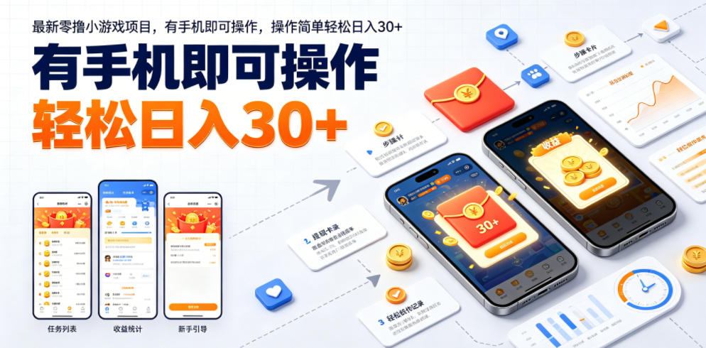 最新零撸小游戏项目，有手机即可操作，操作简单轻松日入30+-轻创终点站