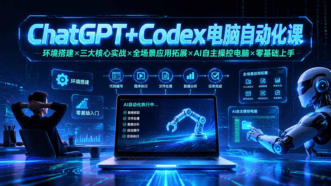 ChatGPT+Codex电脑自动化课:环境搭建×三大核心实战×全场景应用拓展×AI自主操控电脑×零基础上手-轻创终点站