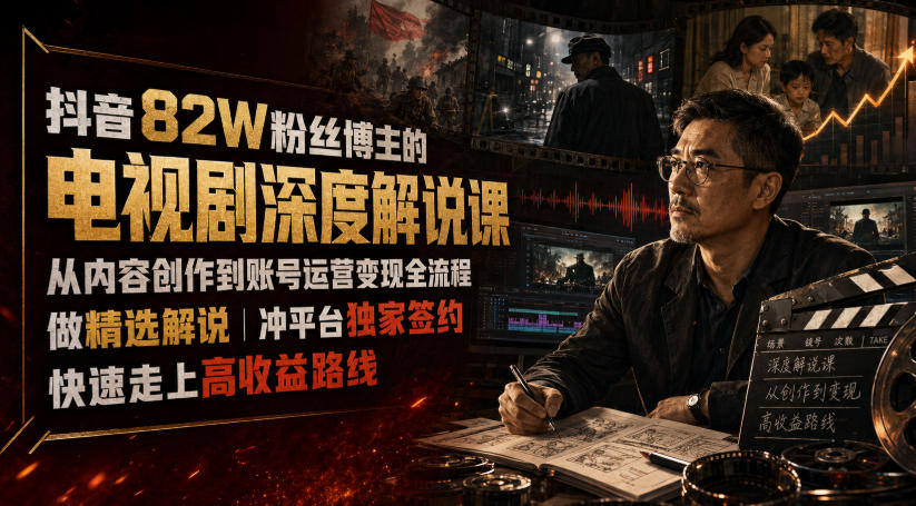 抖音82W粉丝博主的电视剧深度解说课,从内容创作到账号运营变现全流程,做精选解说,冲平台独家签约,快速走上高收益路线-轻创终点站