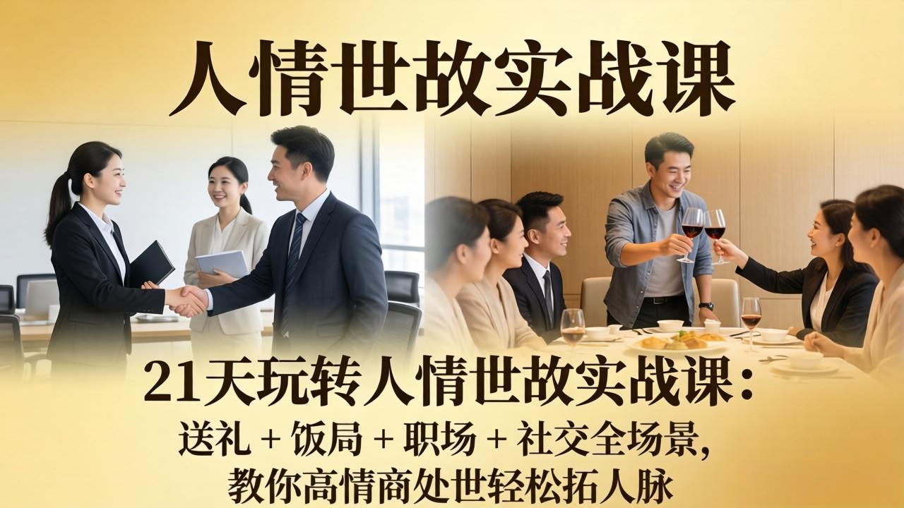 21 天玩转人情世故实战课：送礼 + 饭局 + 职场 + 社交全场景，教你高情商处世轻松拓人脉-轻创终点站