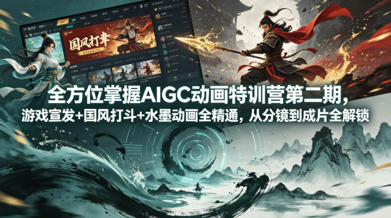 全方位掌握AIGC动画特训营第二期，游戏宣发+国风打斗+水墨动画全精通，从分镜到成片全解锁-轻创终点站