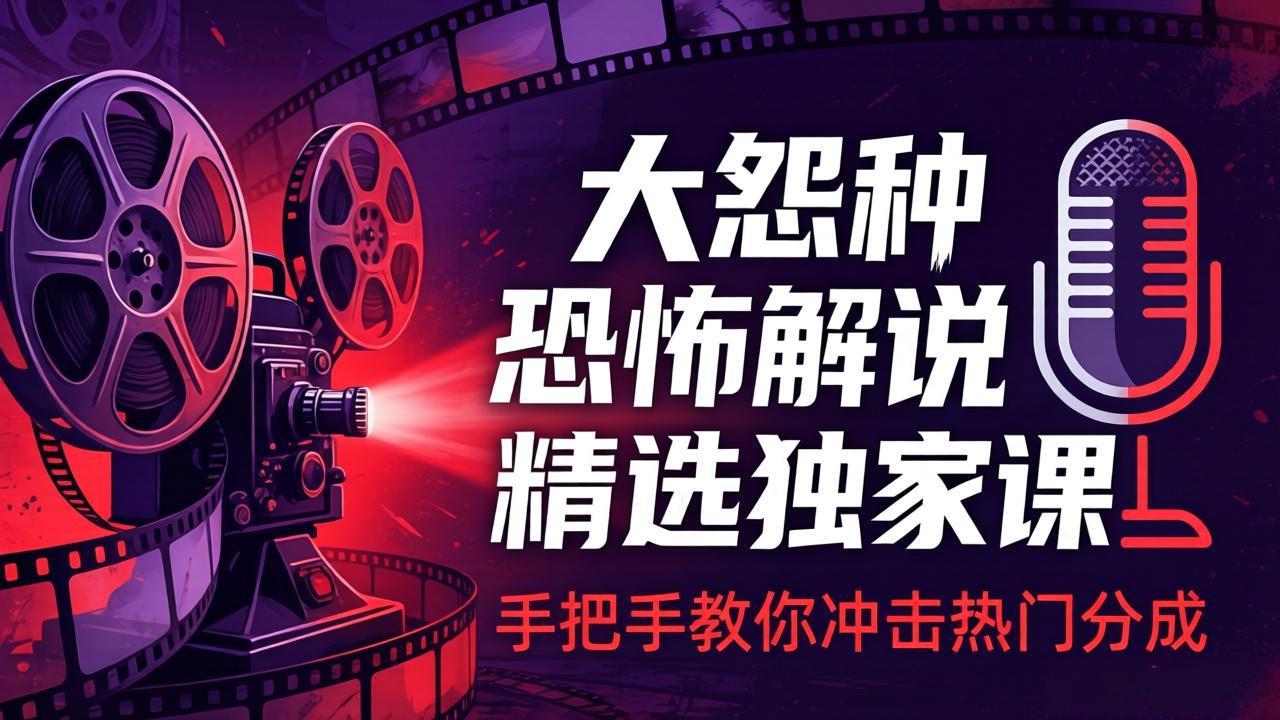 大怨种恐怖解说精选独家课：电影下载+文案配音+片头封面，手把手教你冲击热门分成-轻创终点站