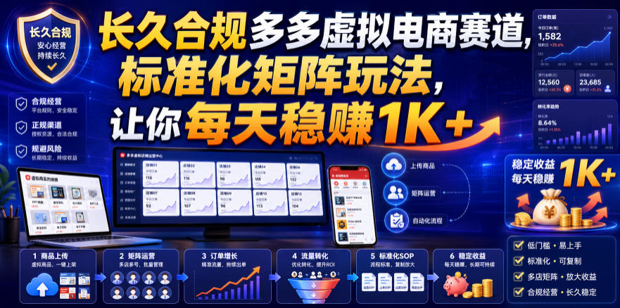 长久合规多多虚拟电商赛道,标准化矩阵玩法,让你每天稳賺1K+【揭秘】-轻创终点站
