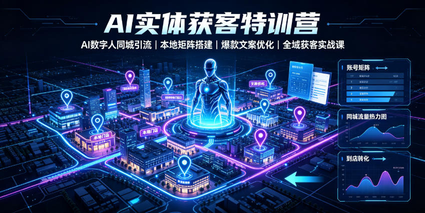 AI实体获客特训营|AI数字人同城引流、本地矩阵搭建、爆款文案优化全域获客实战课-轻创终点站