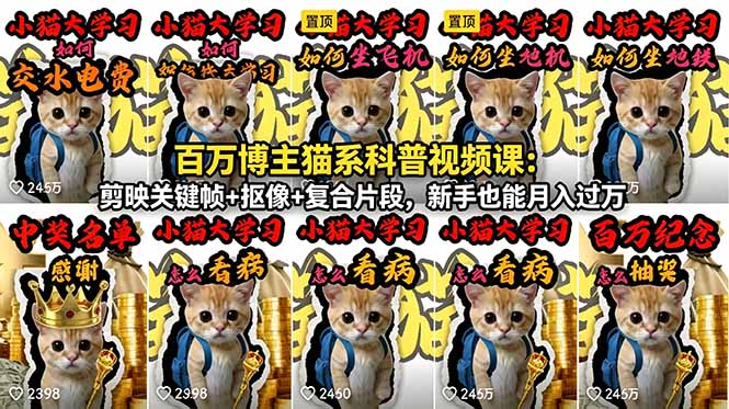 百万博主猫系科普视频课:剪映关键帧+抠像+复合片段,新手也能月入过万-轻创终点站