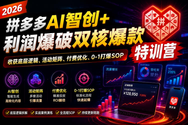 2026拼多多AI智创+利润爆破双核爆款特训营,收获底层逻辑、活动矩阵、付费优化、0-1打爆SOP(更新0727)-轻创终点站