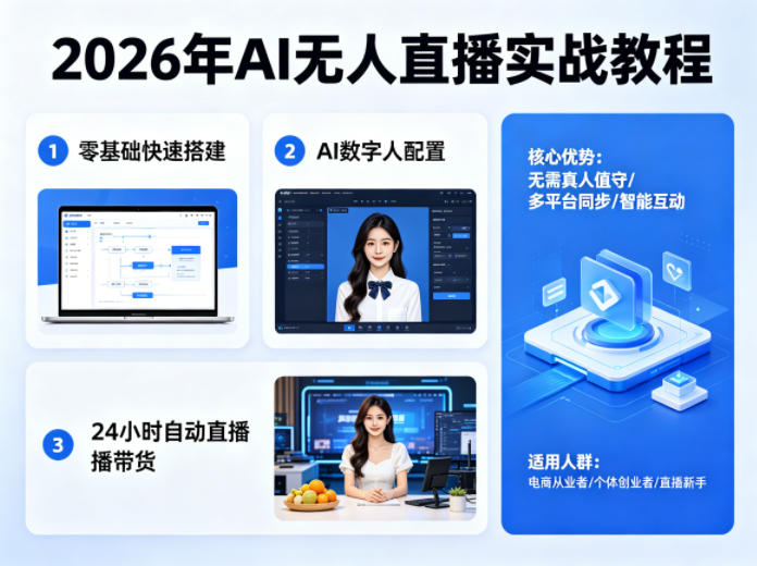 2026年AI无人直播实战教程,零基础也能快速搭建AI数字人无人直播间,实现24小时自动直播带货-轻创终点站
