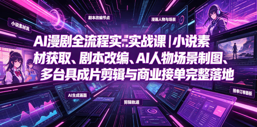 AI漫剧全流程实战课｜小说素材获取、剧本改编、AI人物场景制图、多工具成片剪辑、平台付费变现与商业接单完整落地-轻创终点站