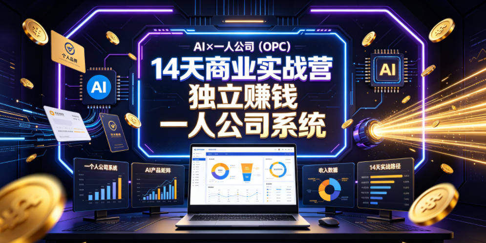 AI×一人公司(OPC)14天商业实战营，用AI帮你搭建一个属于你自己的、能独立賺钱的一人公司系统-轻创终点站