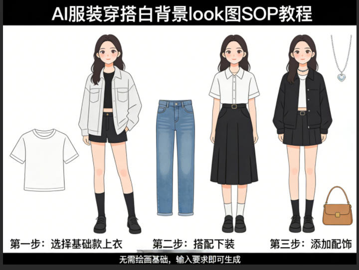 AI服装穿搭白背景look图SOP教程，不用会画画，提几句具体要求，AI就能还你一个奇迹-轻创终点站