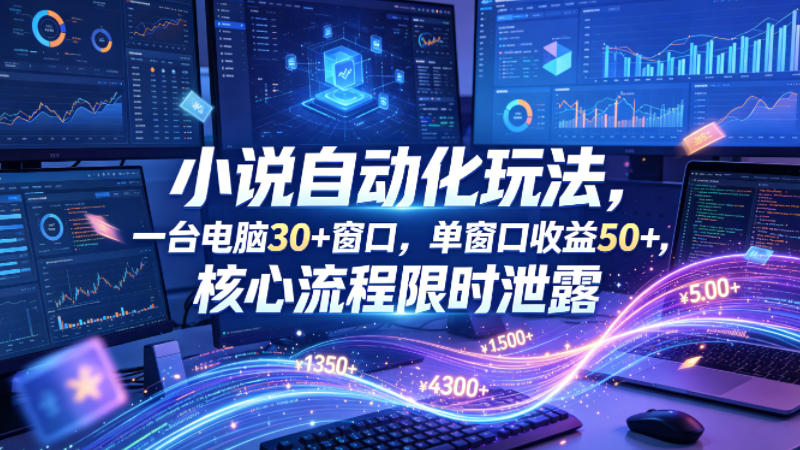 小说挂G自动化玩法，一台电脑30+窗口，单窗口收益50+，核心流程限时泄露【揭秘】-轻创终点站