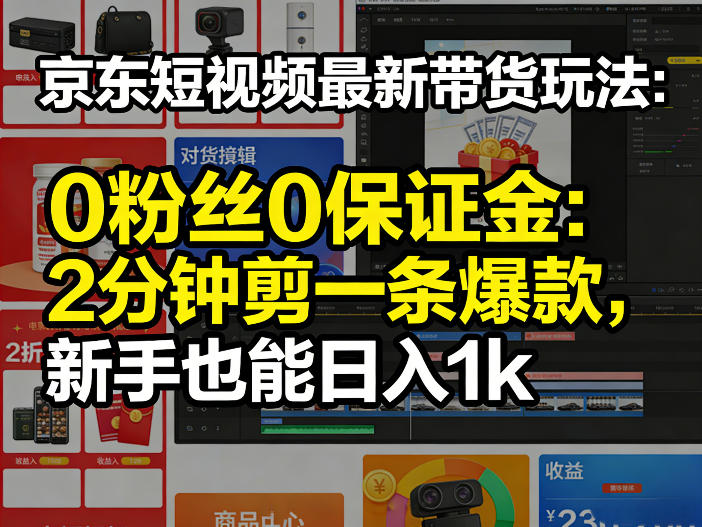 京东短视频最新带货玩法，0粉丝0保证金，2分钟剪一条爆款，新手也能日入1k+【揭秘】-轻创终点站