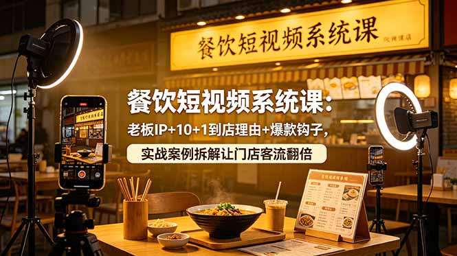 餐饮短视频系统课：老板IP+10+1到店理由+爆款钩子，实战案例拆解让门店客流翻倍-轻创终点站