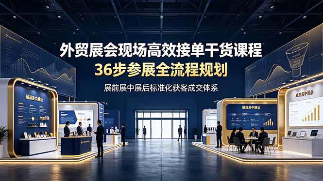 外贸展会现场高效接单干货课程，36步参展全流程规划，展前展中展后标准化获客成交体系-轻创终点站