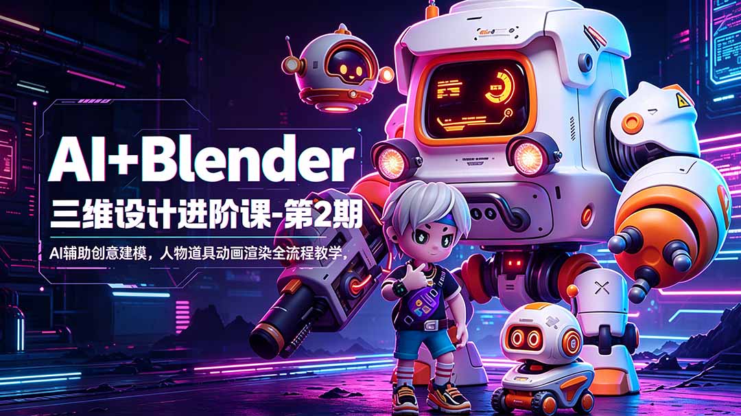 AI+Blender三维设计进阶课-第2期：AI辅助创意建模，人物道具动画渲染全流程教学-轻创终点站