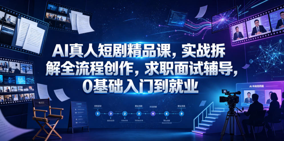 AI真人短剧精品课,实战拆解全流程创作,求职面试辅导,0基础入门到就业-轻创终点站