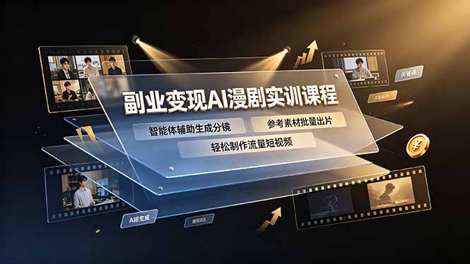 副业变现AI漫剧实训课程,智能体辅助生成分镜,参考素材批量出片,轻松制作流量短视频-轻创终点站