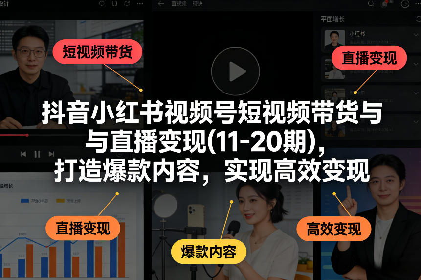 抖音小红书视频号短视频带货与直播变现(10-21期)，打造爆款内容，实现高效变现(更新05月08日)-轻创终点站