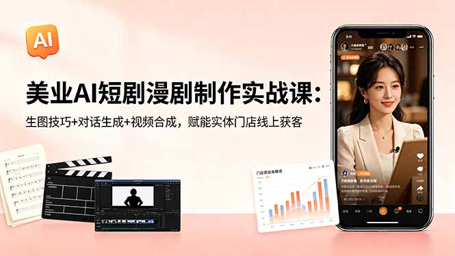 美业AI短剧漫剧制作实战课:生图技巧+对话生成+视频合成,赋能实体门店线上获客-轻创终点站