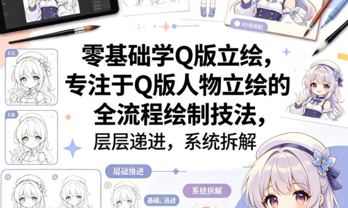 零基础学Q版立绘，专注于Q版人物立绘的全流程绘制技法，层层递进，系统拆解-轻创终点站