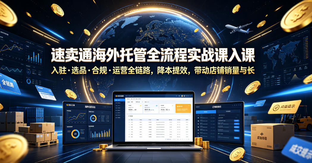速卖通海外托管全流程实战课入驻・选品・合规・运营全链路，降本提效，带动店铺销量与收益增长-轻创终点站